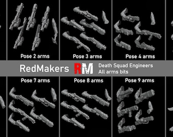 Imperial Force - Death Squad Engineers - All Arms bits pack | RedMakers | 59x 32mm scale 3D ABS resin print arms