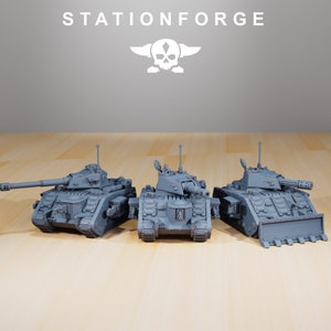 GrimGuard Battle Tank | StationForge | 1x32mm scale tank & 1x32mm scale tank Commander | LxWxH is 19cmx10.5cmx6cm (body, see desc for more)