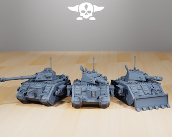 GrimGuard Battle Tank | StationForge | 1x32mm scale tank & 1x32mm scale tank Commander | LxWxH is 19cmx10.5cmx6cm (body, see desc for more)