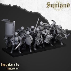 Sunland Empire - 21x Sword troops plus 3x command (Captain, bannerman, musician) | Highland Miniatures | 24x 3D resin prints | Base choices