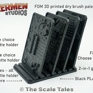 FDM 3D Printed Drybrush palettes | Saucermen Studios | Content - Choose 1, 2 or 4 palette pack with holder | Finish - choose PLA+ or primed