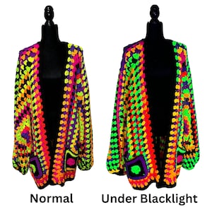 Cardigan Blacklight UV Reactive Sweater Handmade Made to Order
