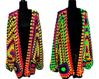 Cardigan Blacklight UV Reactive Sweater Handmade Made to Order