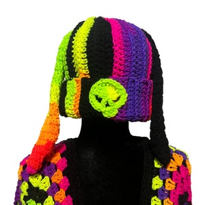 Beanie Bunny Ear Cat Ear Blacklight UV Reactive Hat Handmade Made to Order