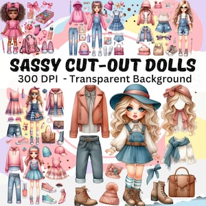 Sassy Cut-Out Dolls, Dolls, Paper Dolls, Fashion Doll, PNG Cut-Out Dolls, Scrapbook Dolls, Journal Dolls