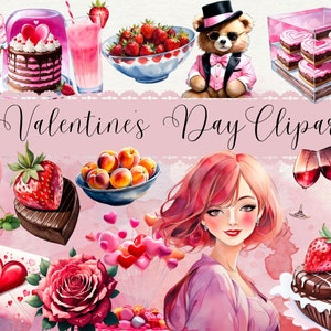 Valentines Day Clipart, Watercolor Valentines Day Cute Clipart, Soft Pink, Pastel Colors