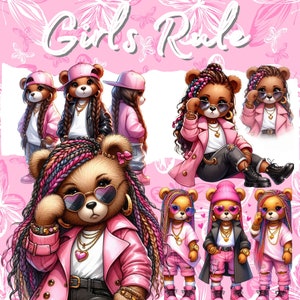 Girls Rule Urban Cool Bear, PNG High-Quality Clipart, Pink Theme Master Collection