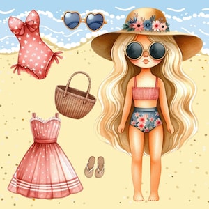 10 Sommer Breeze Cut-Out Puppen im Aquarell-Stil, hochwertiges PNG