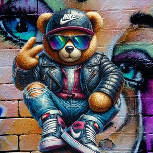 Just Peace Brother, Teddybär Hochwertiges PNG, Urban Style PNG Clipart Teddybär, Aquarell