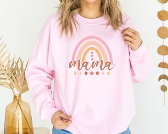Mama Rainbow Crewneck Sweatshirt, Boho Mom Sweater, Custom Pastel Birthday Gift
