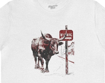 WYOMING 03002 | cowboy tee,pride wild west tshirt,outdoors shirt,yellowstone travel t-shirt, adventure,state,jackson hole,hiking,bison,cow