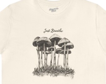 Just Breathe 02023 | meditation shirt,relax tee,breathe in,calm t-shirt,stress relief tshirt,metal heathl,self-care,yoga love,mushroom shirt