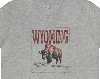 WYOMING 03004 | cowboy tee,pride wild west tshirt,outdoors shirt,yellowstone travel t-shirt, adventure,state,jackson hole,hiking,bison,cow