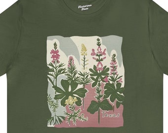 Texas 02016 | lone star state tee,cowboy shirt,plant girl gift,ranger boy tshirt,blue pink bunny bloom' larkspur,bluebonnet flower,road trip
