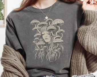 Comfort Colors® girl mushroom hair 02042 | overthinker t-shirt,mental health shirt,gift for her,mushroom,trendy,be kind,hippie,psychedellic