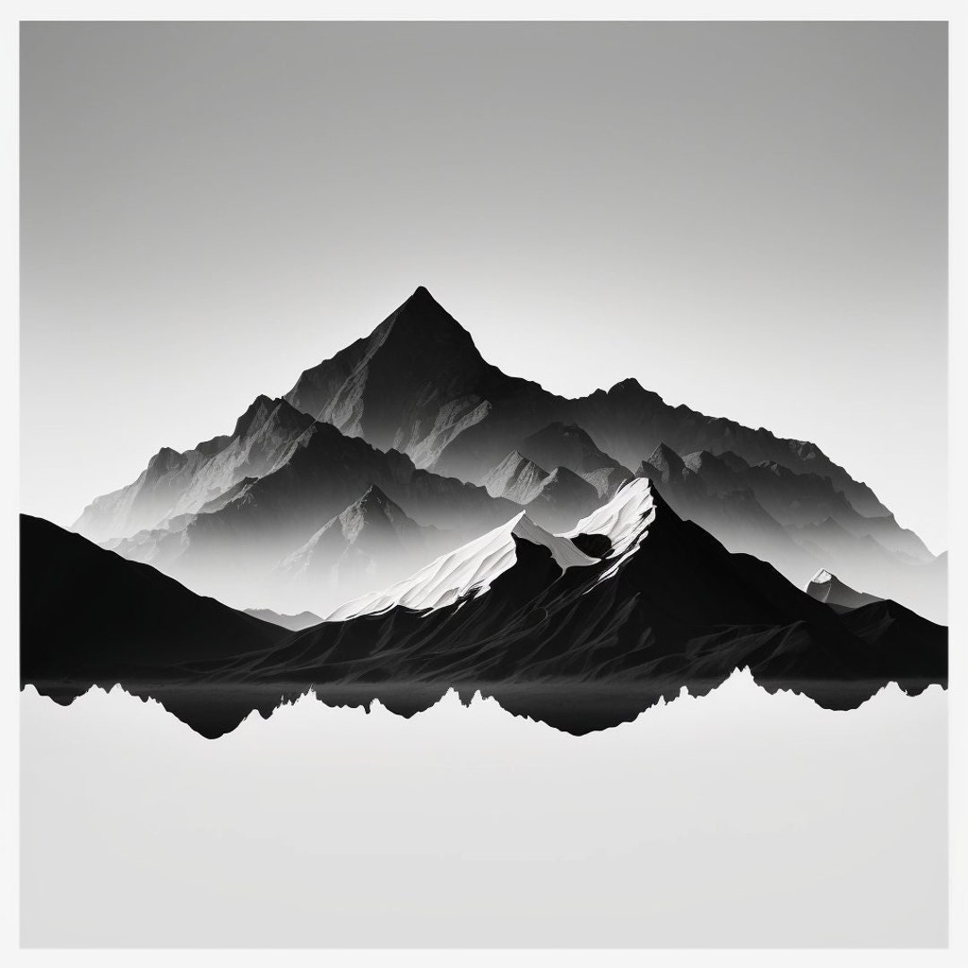 Serenity in Monochrome: Minimalist Black and White Mountain Range Art ...