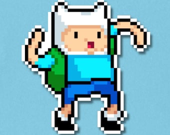 Pegatina premium de Finn el Humano / Pegatina laminada impermeable de arte pixelado / Calcomanía de Hora de Aventura