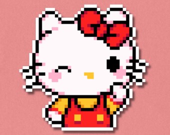 Autocollant Hello Kitty Premium | Autocollant pixel art imperméable et laminé | Décalcomanie Sanrio