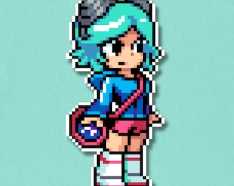 Pegatina premium de Ramona Flowers / Pegatina laminada impermeable de pixel art / Calcomanía de videojuegos y cómics