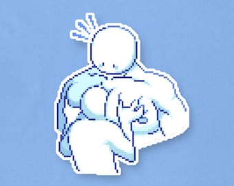 Head Between Pecs Premium Sticker - Silly Pixel Art Sticker