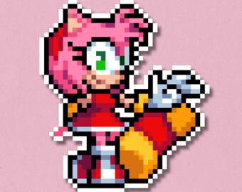 Pegatina premium de Amy / Pegatina laminada impermeable de arte pixelado / Calcomanía de Sonic the Hedgehog