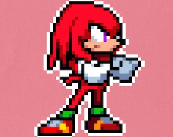 Pegatina premium de Knuckles / Pegatina de pixel art laminada e impermeable / Calcomanía de Sonic the Hedgehog