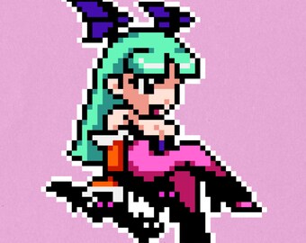 Pegatina premium de Morrigan / Pegatina laminada impermeable de pixel art / Calcomanía de Street Fighter