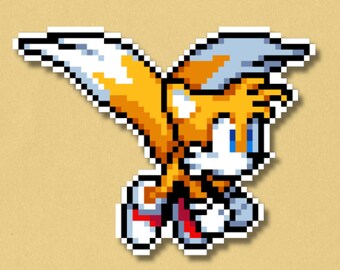 Pegatina premium de Tails / Pegatina de pixel art laminada e impermeable / Calcomanía de Sonic the Hedgehog