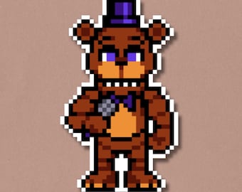 Pegatina premium de Freddy Fazbear / Pegatina de pixel art laminada e impermeable / Calcomanía de FNAF