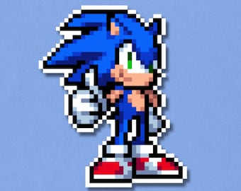 Pegatina premium de Sonic / Pegatina laminada impermeable con diseño pixelado / Calcomanía de Sonic the Hedgehog