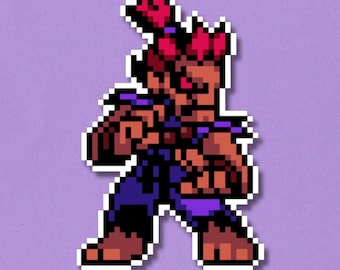 Pegatina premium de Akuma / Pegatina laminada impermeable de pixel art / Calcomanía de Street Fighter