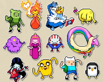 Ensemble d'autocollants Adventure Time | Autocollants pixel art plastifiés et imperméables | Comprend plus de 12 autocollants de qualité supérieure
