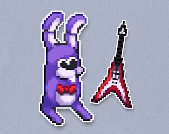 Bonney Premium Sticker - FNAF Pixel Art Sticker (Includes Mini Guitar Sticker)