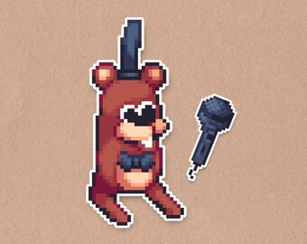 Five Night's at Feddy Premium Sticker - FNAF Pixel Art Sticker (Includes Mini Microphone Sticker)