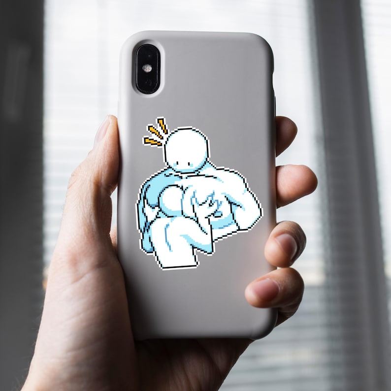 Head Between Pecs Premium Sticker | Waterproof Laminated Pixel Art Decal image 2