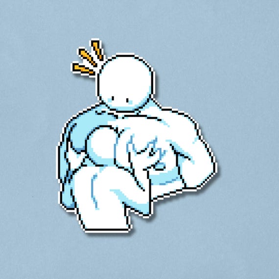 Head Between Pecs Premium Sticker | Waterproof Laminated Pixel Art Decal