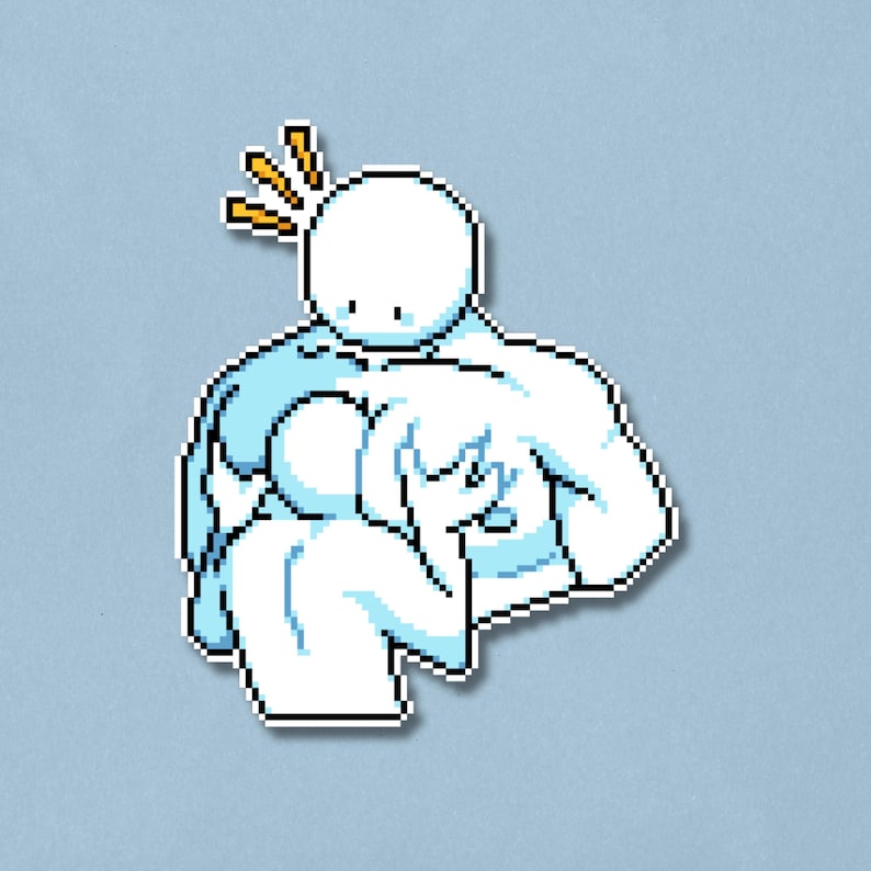Head Between Pecs Premium Sticker | Waterproof Laminated Pixel Art Decal image 1