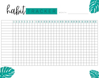 Monthly Habit Tracker Printable Landscape, Habit Tracker Template, Routine Tracker, 30 Day Habit Challenge, A4/Letter, Instant Download