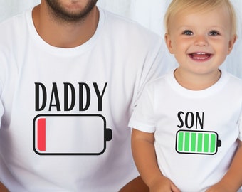 Matching Dad and Baby shirt. Full Battery and Low Battery. Cotton Tee, Baby bodysuit or Toddler Tee. Daddy Love. Baby Boy.Father's Day Gift.