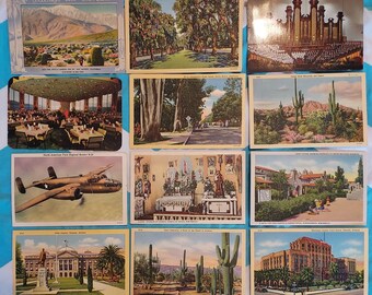 12 Vintage postcards featuring Arizona, New Mexico, California, B-25 Bomber