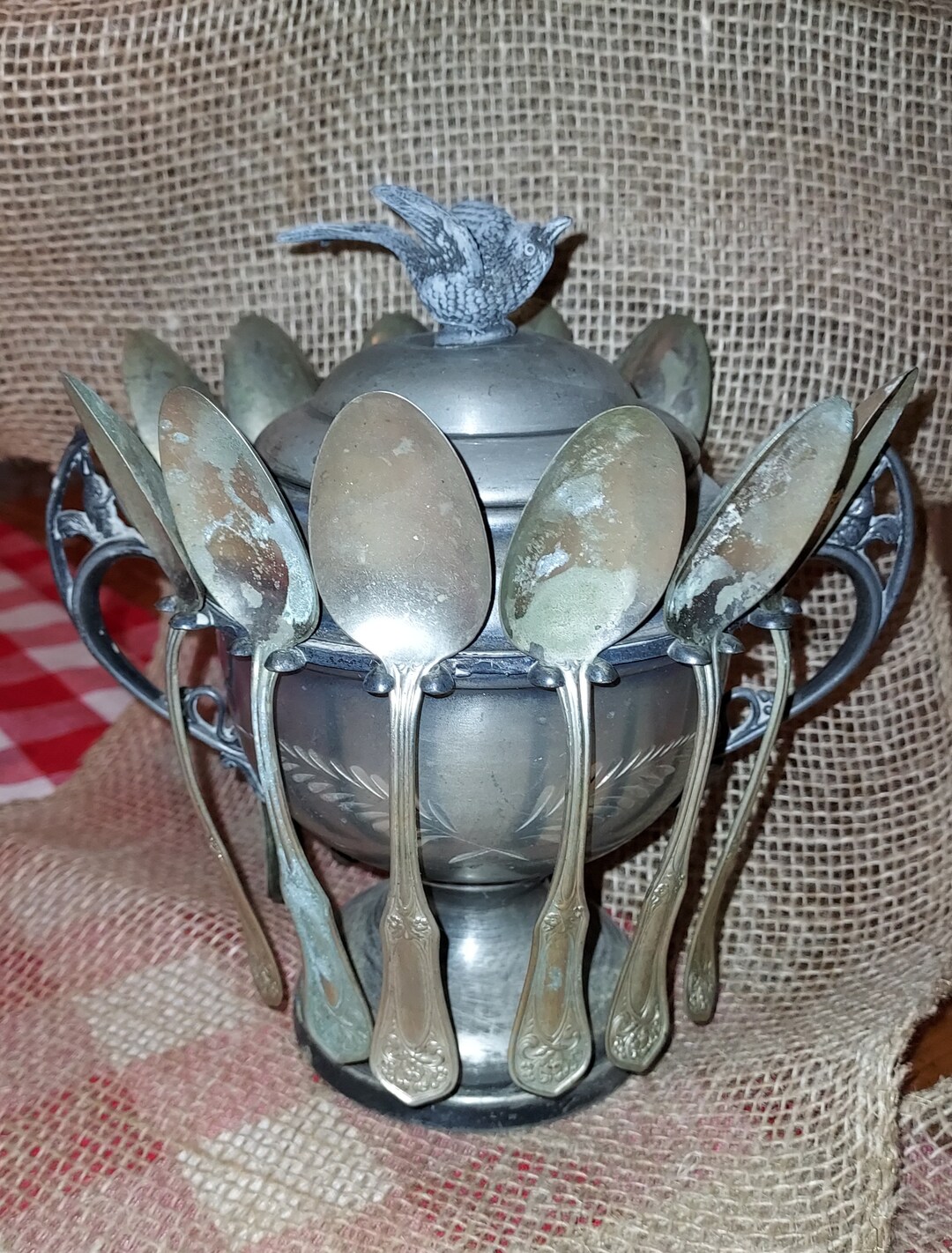 Wm. Rogers WR Quadruple Silver Plate New York 57 Bird Sugar Bowl