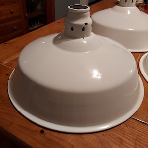 Vintage Steber white porcelain coated light fixture cover, 16&quot; Farmhouse decor