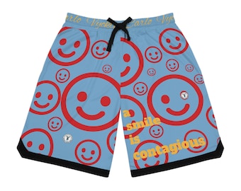 Blueberry Honey "a smile is contagious" Basketball Rib Shorts (AOP)