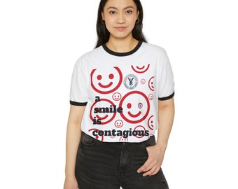 the "a smile is contagious" Unisex Cotton Ringer T-Shirt