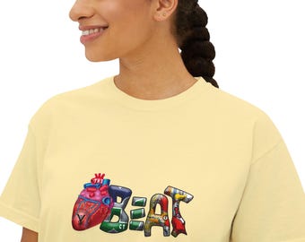 Camiseta Vintage com Estampa - HartBeat Boxy, em Algodão Tingido com Pigmentos