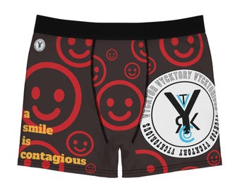 ダークチョコレートハニー「笑顔は伝染する」メンズボクサーブリーフ（AOP）