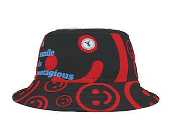 black &quot;a smile is contagious&quot; Bucket Hat (AOP)