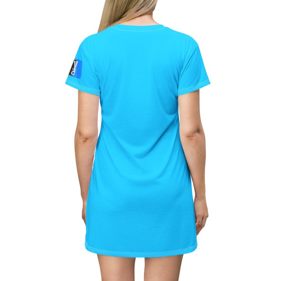neon blue t shirt dress Neon Lights Blue Vycktor Carlo T-shirt Dress (AOP)