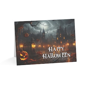 Happy Halloween Greeting Card, Haunted House, Scary Jack O Lantern