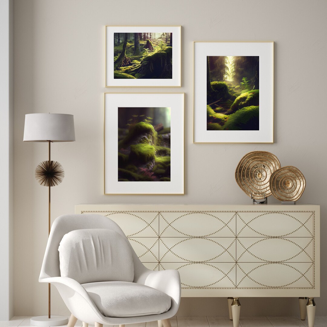 Ai Image Generator Set of 3 Prints, Bring the Outdoors In: Moss Digital ...